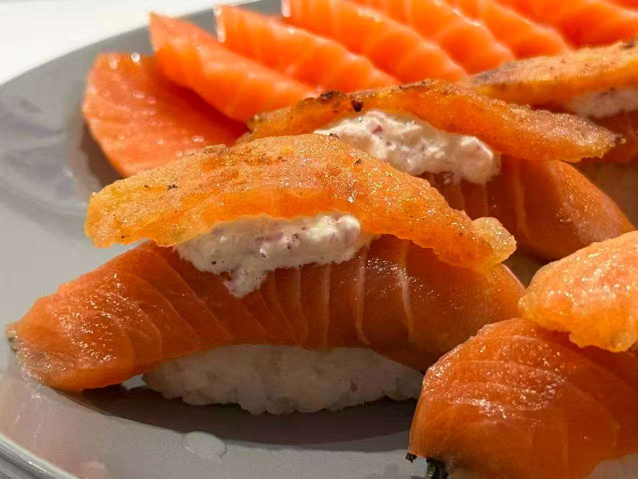 Premium nigiri sushi assortment - tuna, salmon, and yellowtail by NYC private sushi chef